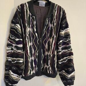 Vintage Coogi Australia Size L Full Zip Knit Mercerised Cotton Multi Color